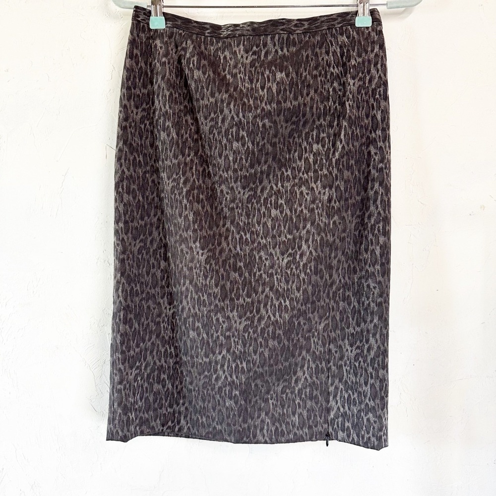 Alberto Makali Chic Leopard Print Pencil Skirt Gray Black Women's Size 4